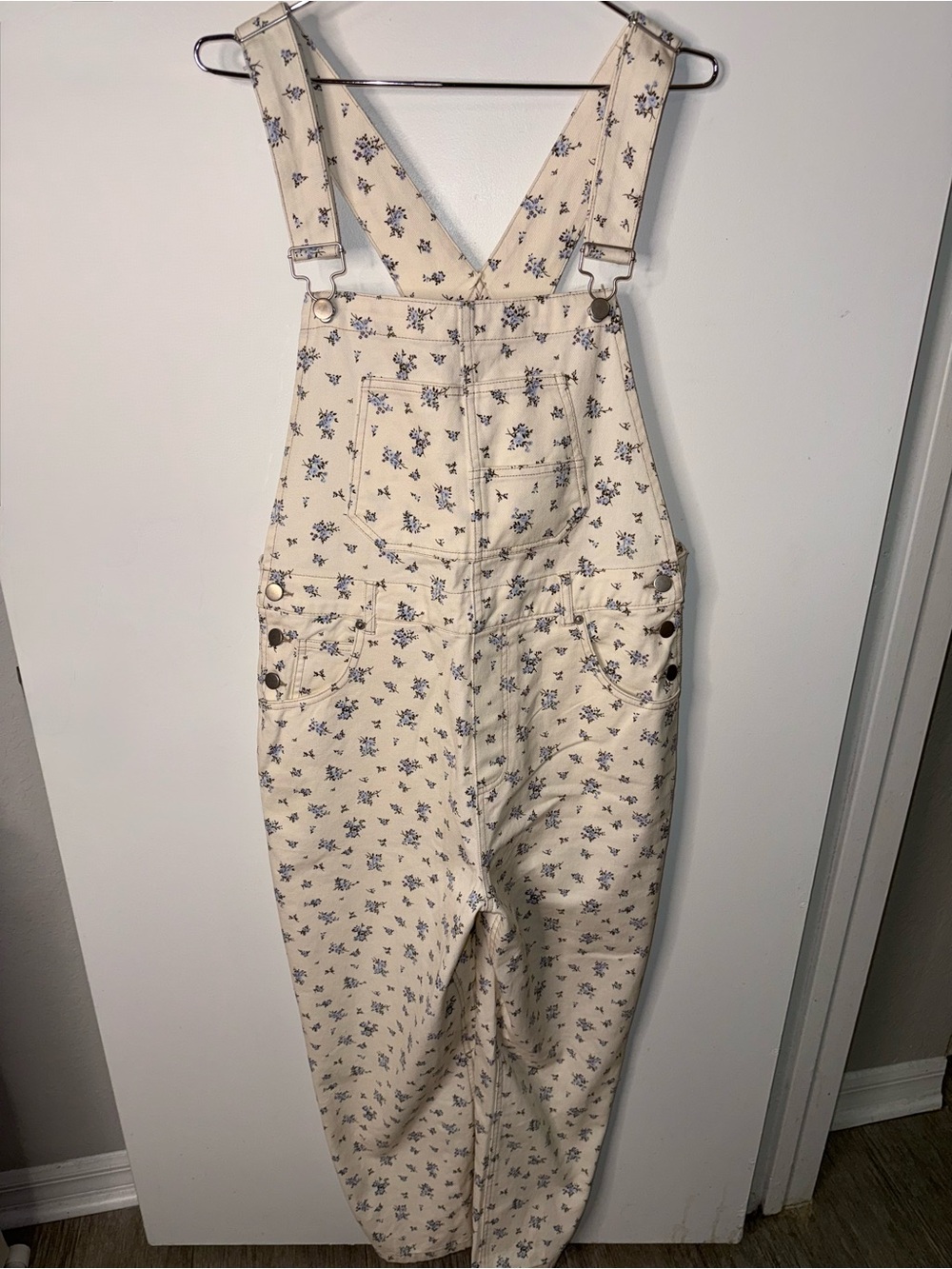 J.O.A. Floral Denim Overalls Cream Blue Cottagecore Ditsy Flower NWOT